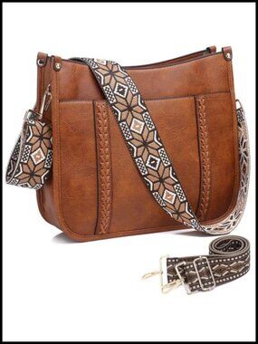 Vegan Leather Crossbody Bag Women Purse Shoulder Bag Guitar Strap